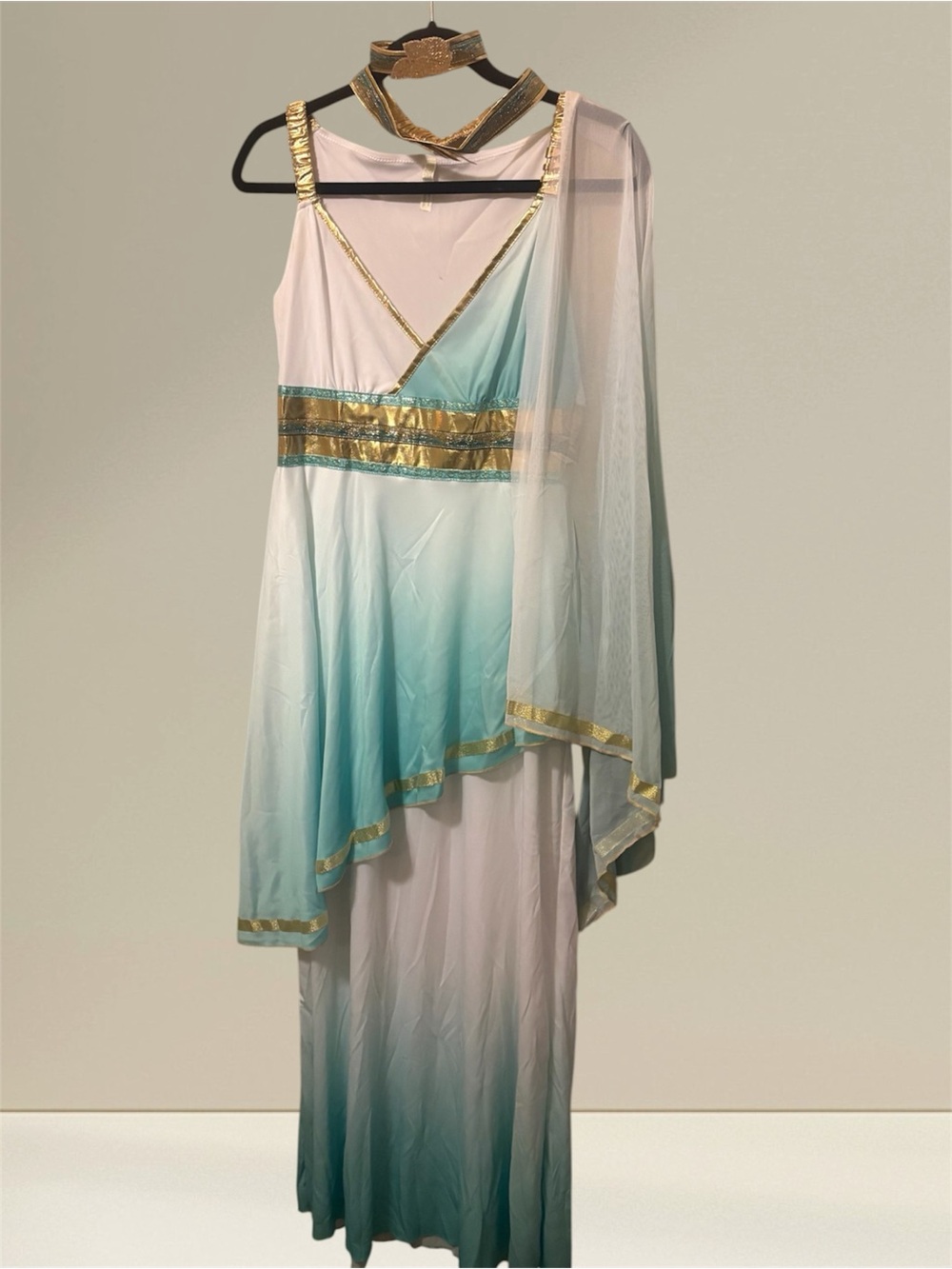 Spirit Teal Ombre One-Shoulder Dress with Gold Trim